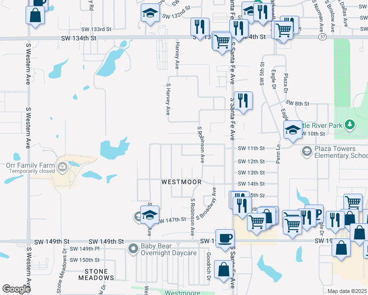 map of restaurants, bars, coffee shops, grocery stores, and more near 228 Southwest 141st Street in Oklahoma City