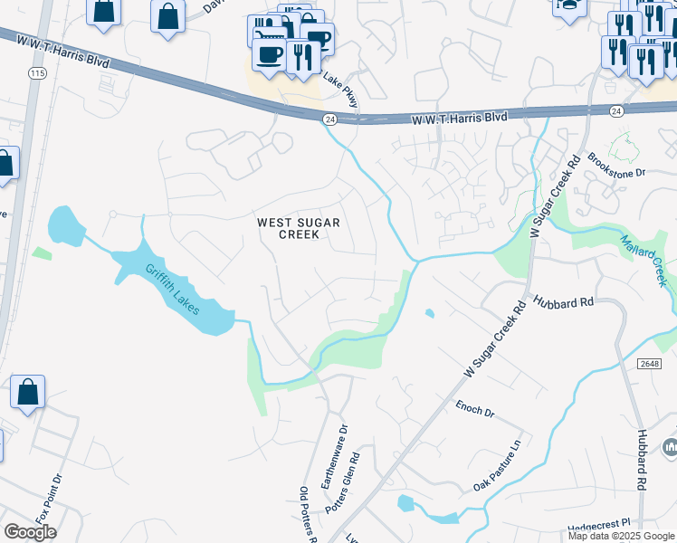 map of restaurants, bars, coffee shops, grocery stores, and more near 5107 Deerton Road in Charlotte