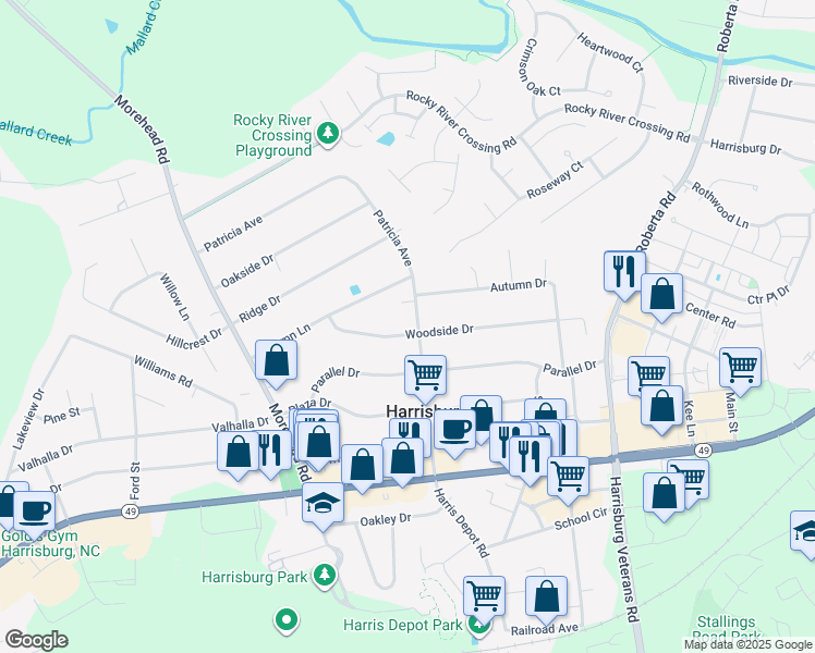map of restaurants, bars, coffee shops, grocery stores, and more near 241 Woodside Drive in Harrisburg