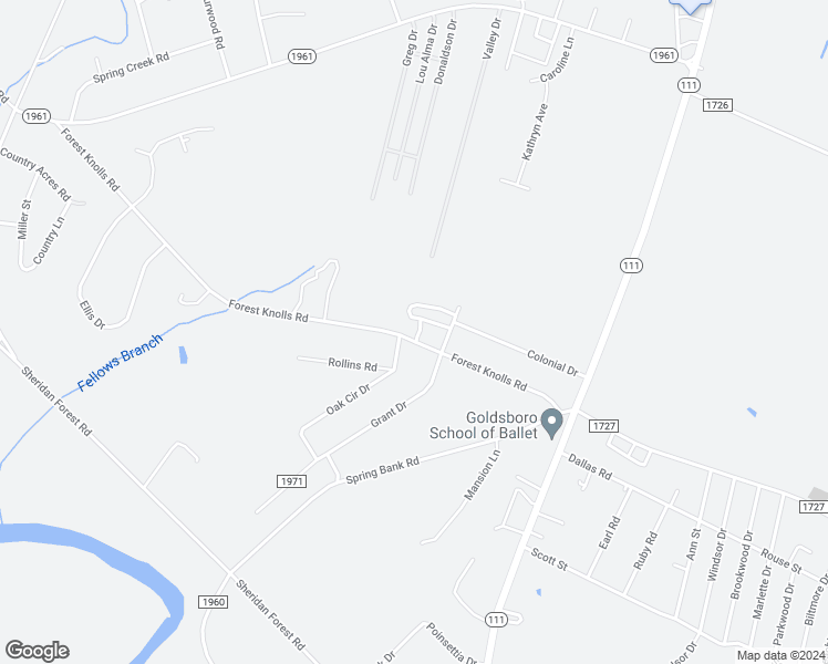 map of restaurants, bars, coffee shops, grocery stores, and more near 248 Forest Knolls Road in Goldsboro