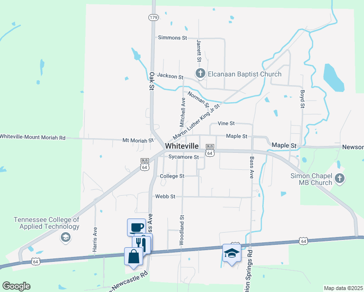 map of restaurants, bars, coffee shops, grocery stores, and more near in Whiteville