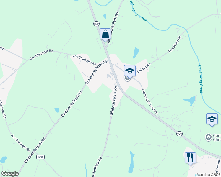 map of restaurants, bars, coffee shops, grocery stores, and more near 1135 White Jenkins Road in Bessemer City