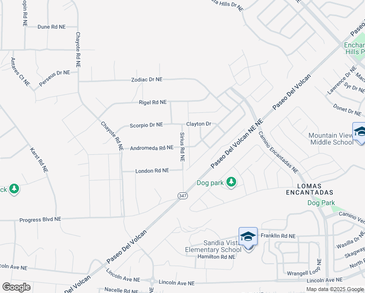 map of restaurants, bars, coffee shops, grocery stores, and more near Andromeda Road Northeast in Rio Rancho