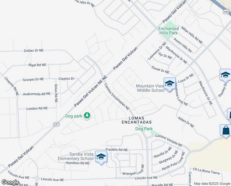 map of restaurants, bars, coffee shops, grocery stores, and more near 4069 Mountain Trail Loop Northeast in Rio Rancho