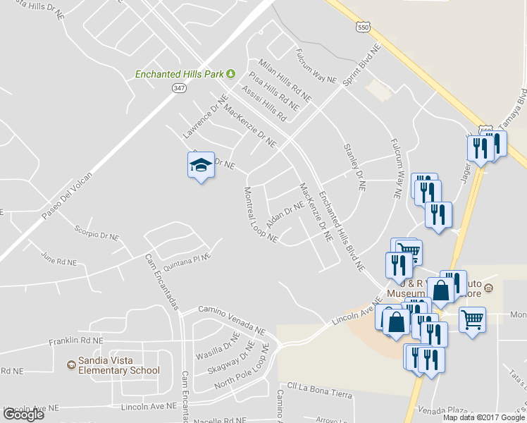 map of restaurants, bars, coffee shops, grocery stores, and more near 4063 Gambia Drive Northeast in Rio Rancho