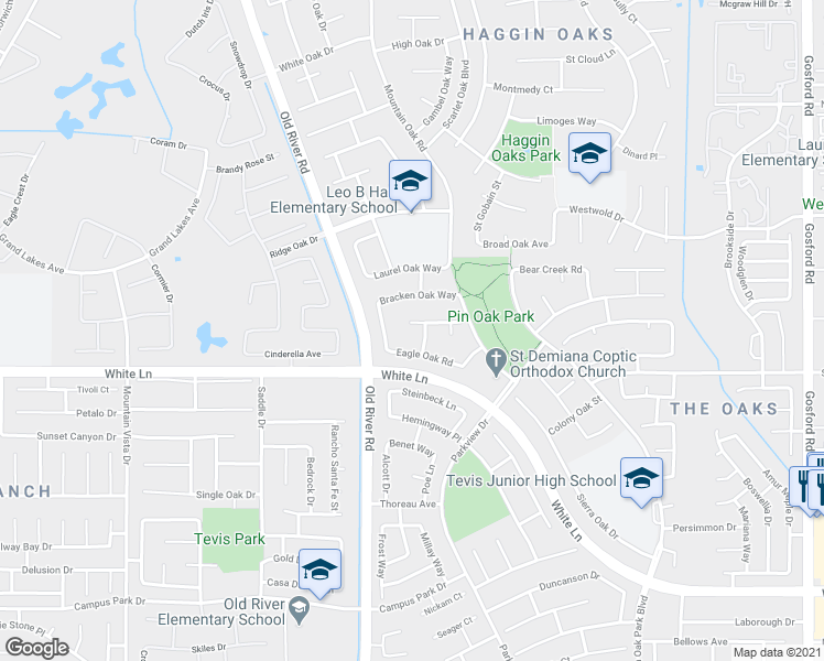 map of restaurants, bars, coffee shops, grocery stores, and more near 9505 Huntsman Oak Court in Bakersfield