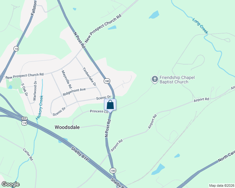 map of restaurants, bars, coffee shops, grocery stores, and more near 1400 North Post Road in Shelby