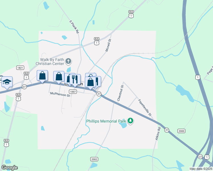 map of restaurants, bars, coffee shops, grocery stores, and more near 398 Carthage Street in Cameron