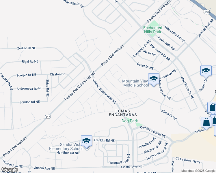 map of restaurants, bars, coffee shops, grocery stores, and more near 4069 Mountain Trail Loop Northeast in Rio Rancho