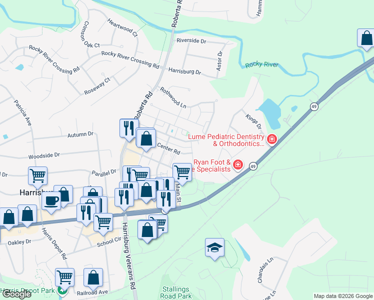 map of restaurants, bars, coffee shops, grocery stores, and more near 3942 Town Center Road in Harrisburg