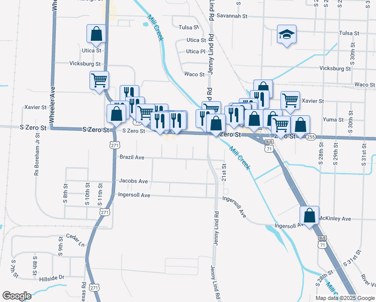 map of restaurants, bars, coffee shops, grocery stores, and more near 1805 Brazil Avenue in Fort Smith