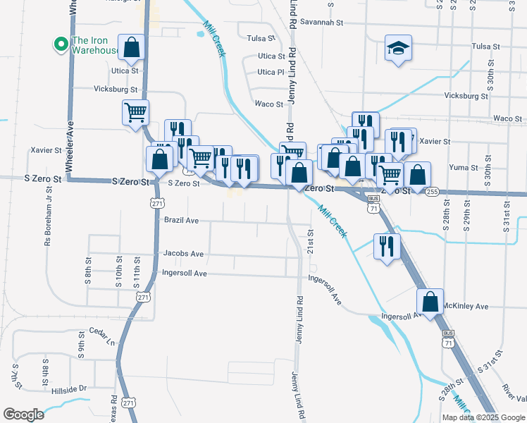 map of restaurants, bars, coffee shops, grocery stores, and more near 1805 Brazil Avenue in Fort Smith