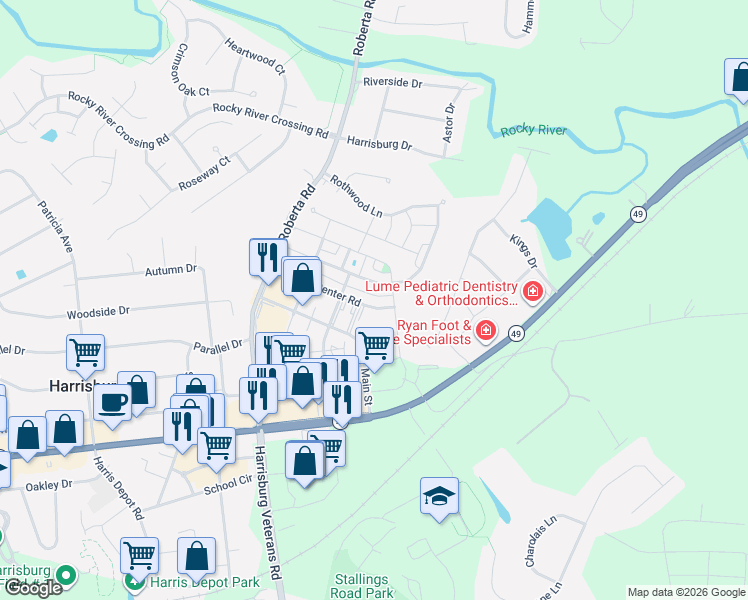 map of restaurants, bars, coffee shops, grocery stores, and more near 3942 Town Center Road in Harrisburg