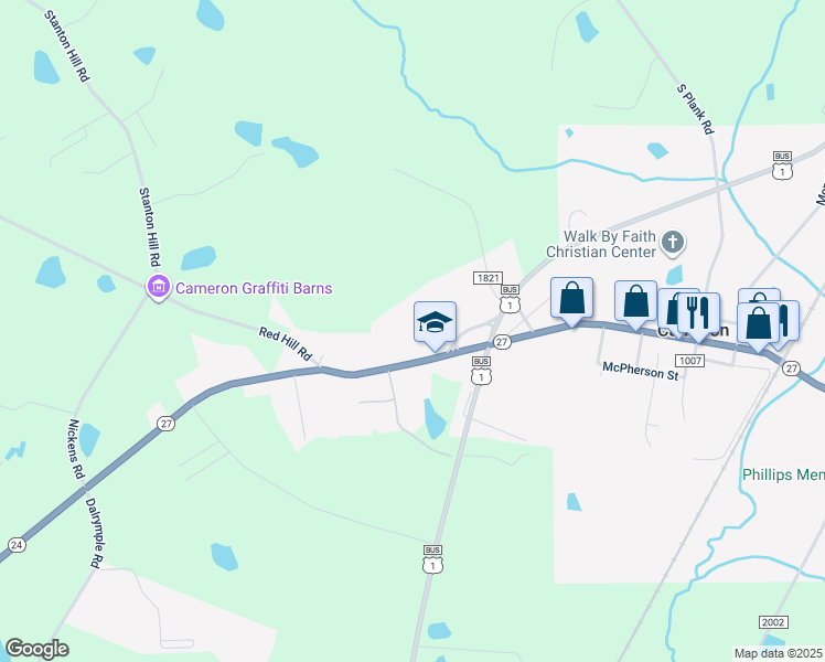 map of restaurants, bars, coffee shops, grocery stores, and more near 2636 Nc 24-27 Highway in Cameron