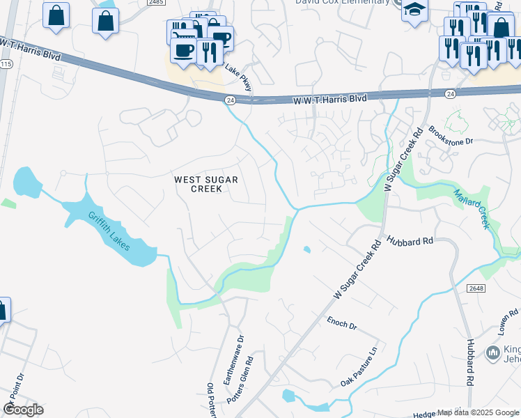 map of restaurants, bars, coffee shops, grocery stores, and more near 5145 Deerton Road in Charlotte