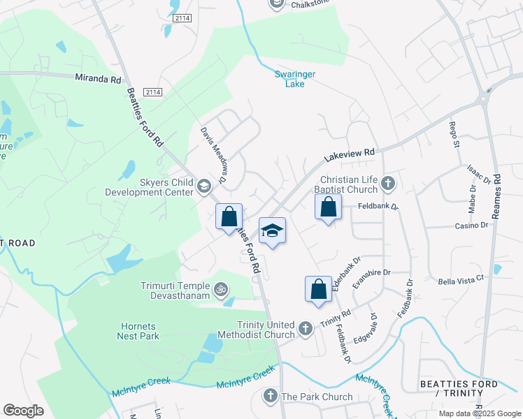 map of restaurants, bars, coffee shops, grocery stores, and more near 4134 Frank Vance Road in Charlotte