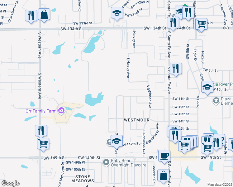 map of restaurants, bars, coffee shops, grocery stores, and more near 337 Southwest 141st Street in Oklahoma City