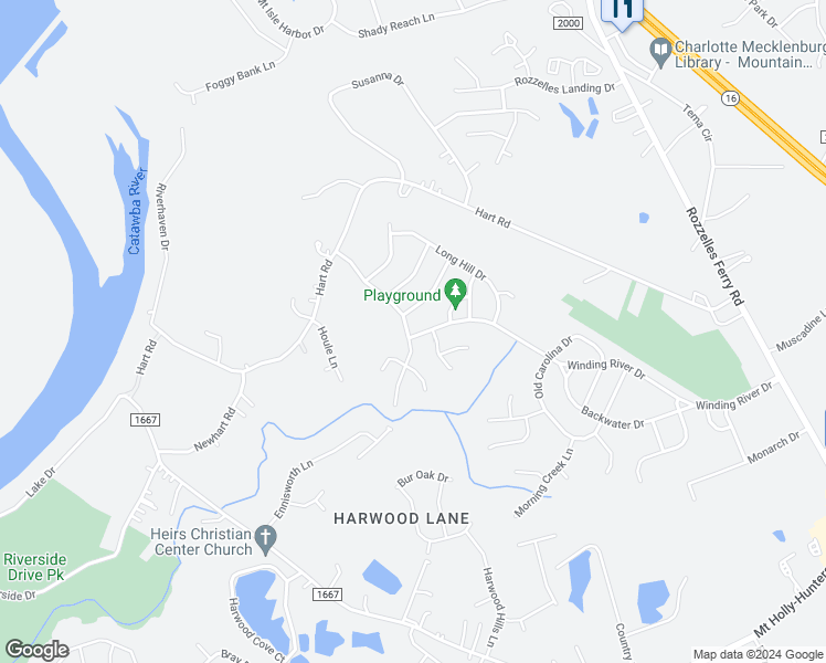 map of restaurants, bars, coffee shops, grocery stores, and more near 2203 Winding River Drive in Charlotte