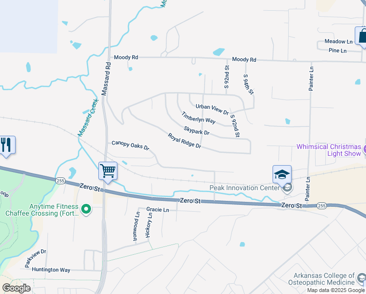 map of restaurants, bars, coffee shops, grocery stores, and more near 8820 Royal Ridge Drive in Fort Smith