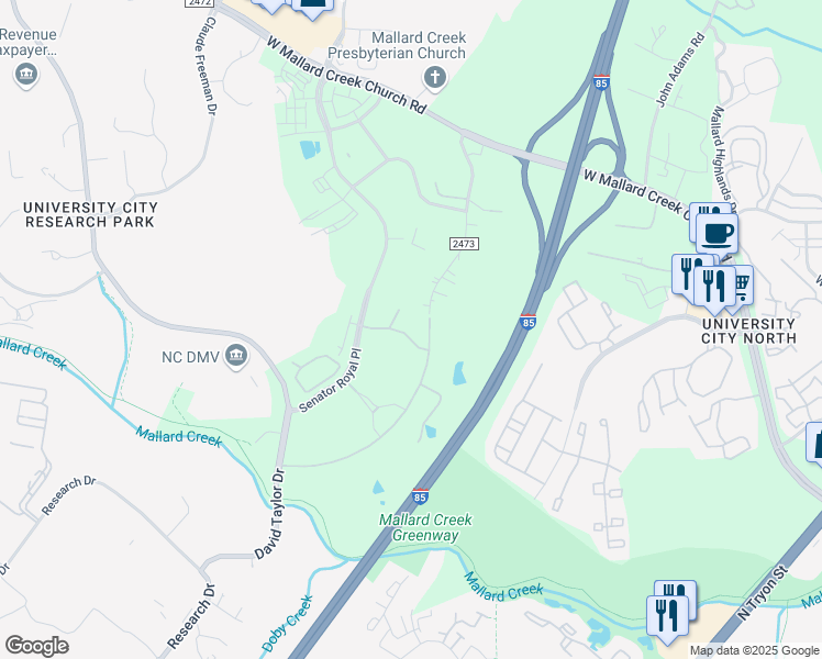 map of restaurants, bars, coffee shops, grocery stores, and more near 8925 Andrew Carnegie Boulevard in Charlotte