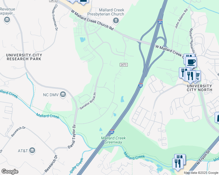 map of restaurants, bars, coffee shops, grocery stores, and more near 8925 Andrew Carnegie Boulevard in Charlotte