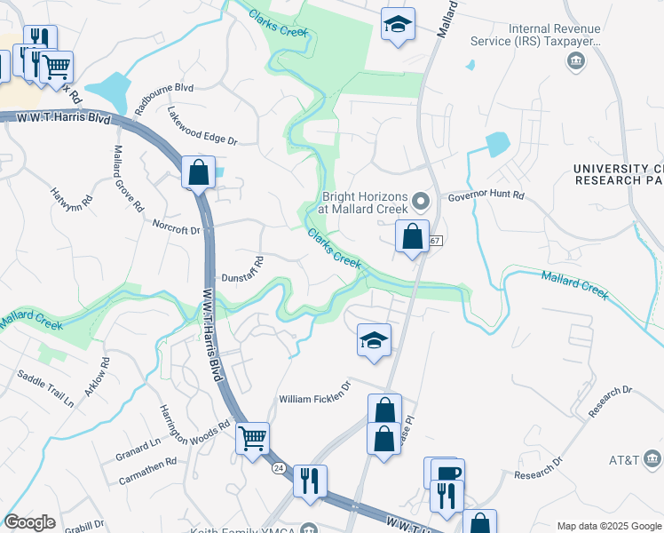 map of restaurants, bars, coffee shops, grocery stores, and more near 2706 Demington Lane in Charlotte