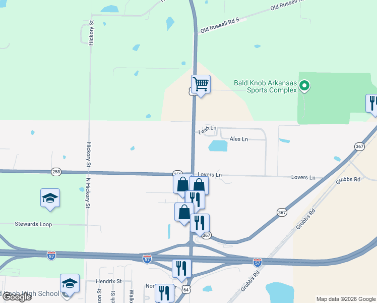 map of restaurants, bars, coffee shops, grocery stores, and more near 146 U.S. 167 in Bald Knob