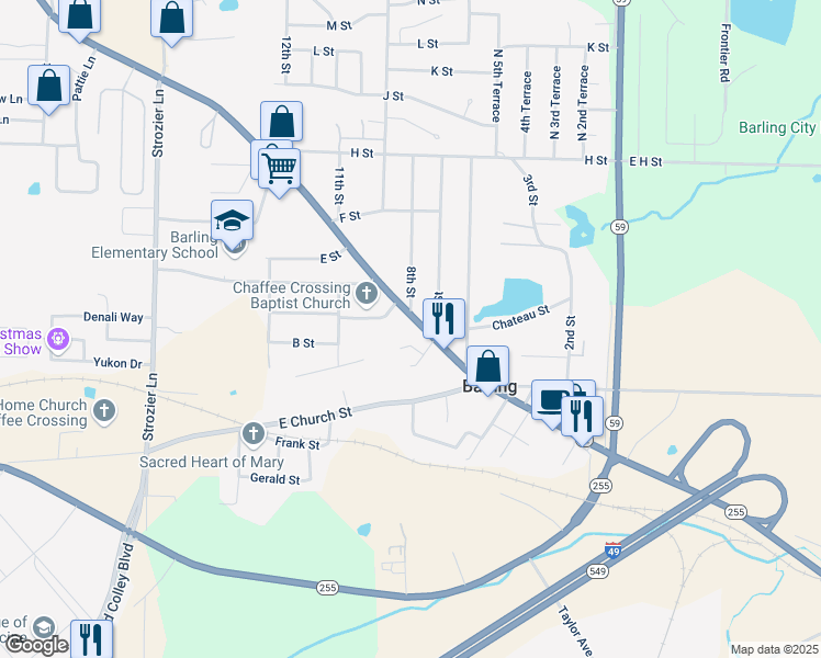 map of restaurants, bars, coffee shops, grocery stores, and more near 717 Fort Street in Barling
