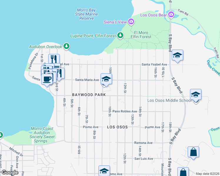 map of restaurants, bars, coffee shops, grocery stores, and more near 1330 9th Street in San Luis Obispo
