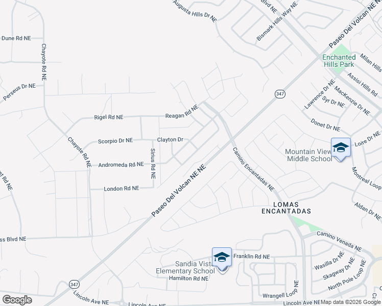 map of restaurants, bars, coffee shops, grocery stores, and more near Andromeda Road Northeast in Rio Rancho