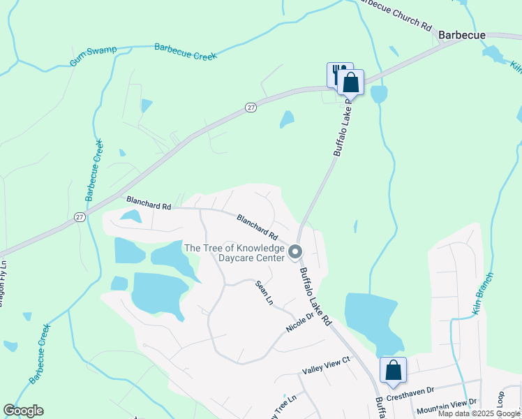 map of restaurants, bars, coffee shops, grocery stores, and more near 51 Country Place in Sanford