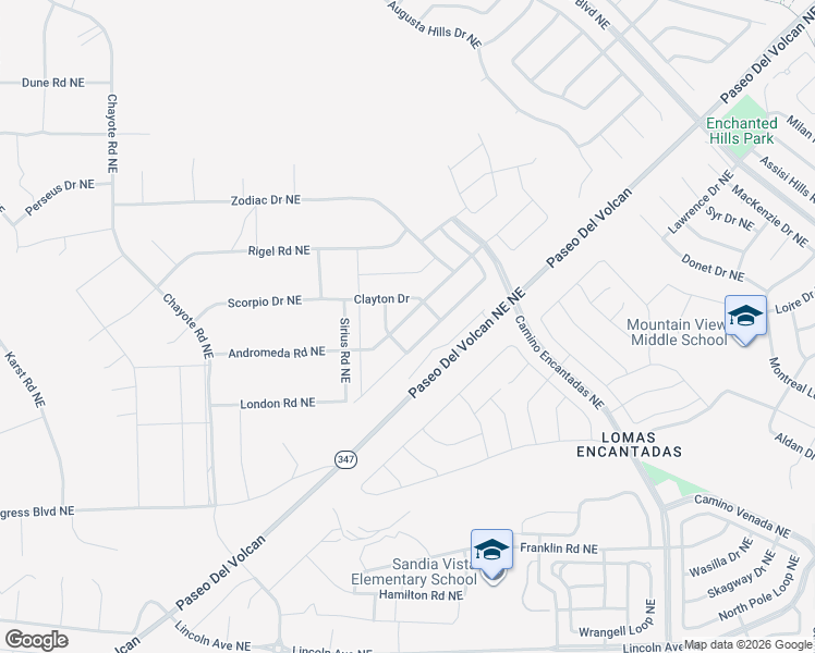 map of restaurants, bars, coffee shops, grocery stores, and more near Andromeda Road Northeast in Rio Rancho
