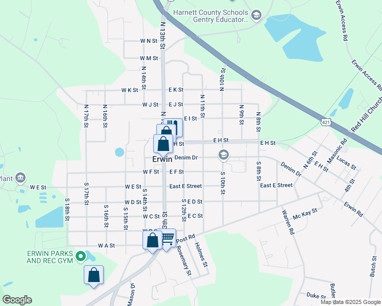 map of restaurants, bars, coffee shops, grocery stores, and more near in Erwin