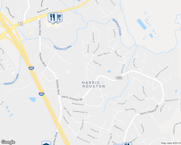 map of restaurants, bars, coffee shops, grocery stores, and more near 3621 Luton Court in Charlotte