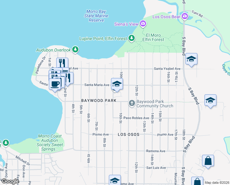 map of restaurants, bars, coffee shops, grocery stores, and more near 1330 9th Street in San Luis Obispo