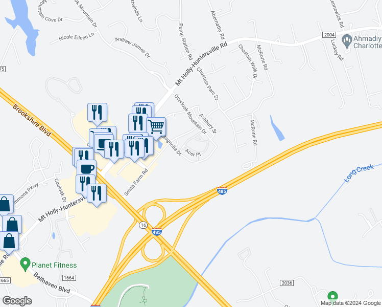 map of restaurants, bars, coffee shops, grocery stores, and more near Acer Place in Charlotte