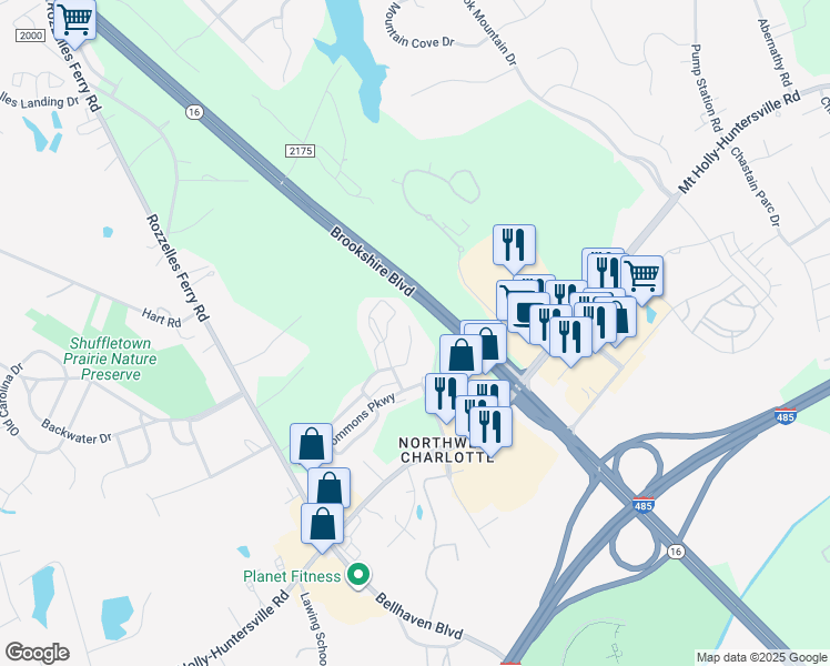map of restaurants, bars, coffee shops, grocery stores, and more near 4752 Stoney Branch Drive in Charlotte