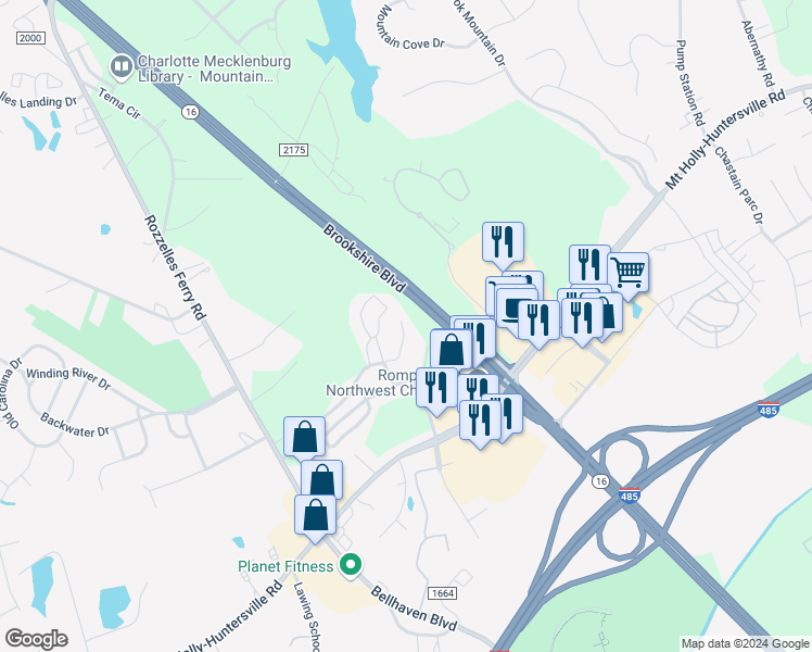 map of restaurants, bars, coffee shops, grocery stores, and more near 4756 Stoney Branch Drive in Charlotte