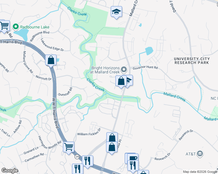 map of restaurants, bars, coffee shops, grocery stores, and more near 3121 Brockhampton Court in Charlotte