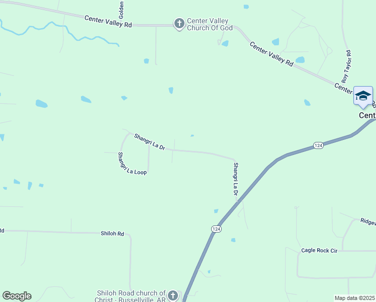 map of restaurants, bars, coffee shops, grocery stores, and more near 453 Shangri La Drive in Russellville
