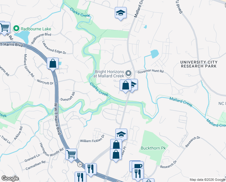 map of restaurants, bars, coffee shops, grocery stores, and more near in Charlotte