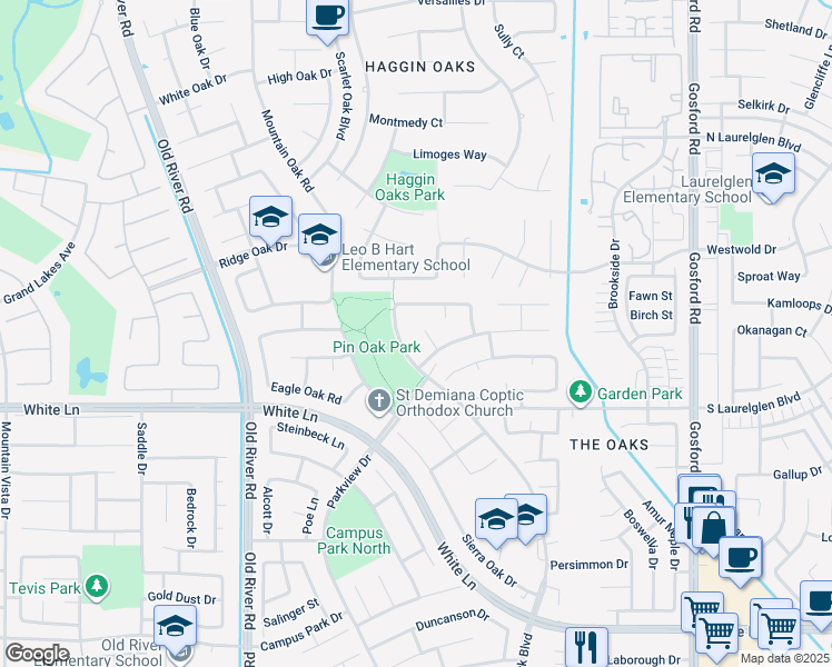 map of restaurants, bars, coffee shops, grocery stores, and more near 9105 Bear Creek Road in Bakersfield