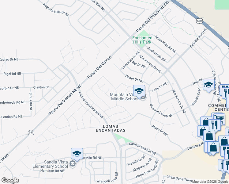 map of restaurants, bars, coffee shops, grocery stores, and more near 4286 Mountain Trail Loop Northeast in Rio Rancho