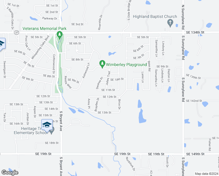 map of restaurants, bars, coffee shops, grocery stores, and more near 2504 Southeast 10th Court in Moore