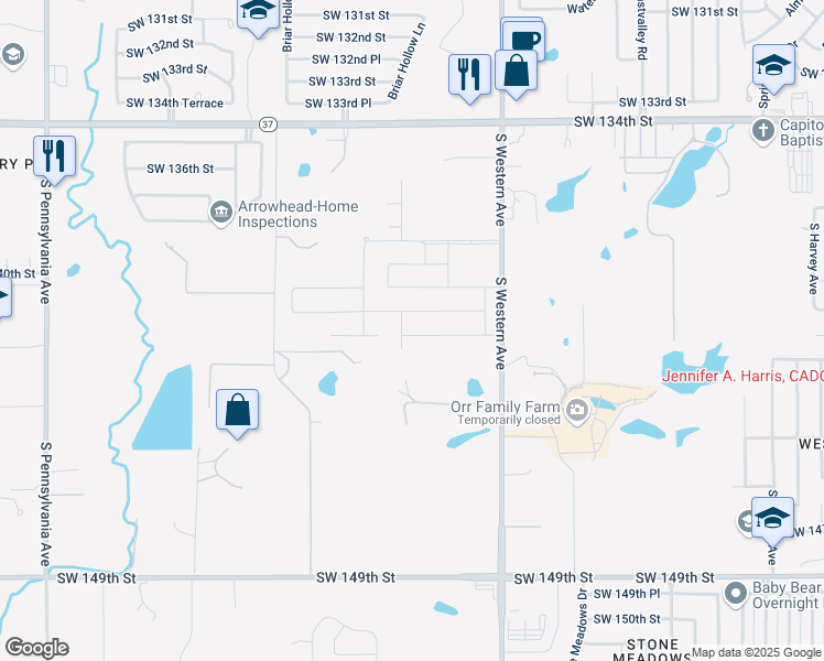 map of restaurants, bars, coffee shops, grocery stores, and more near 1016 Southwest 140th Street in Oklahoma City