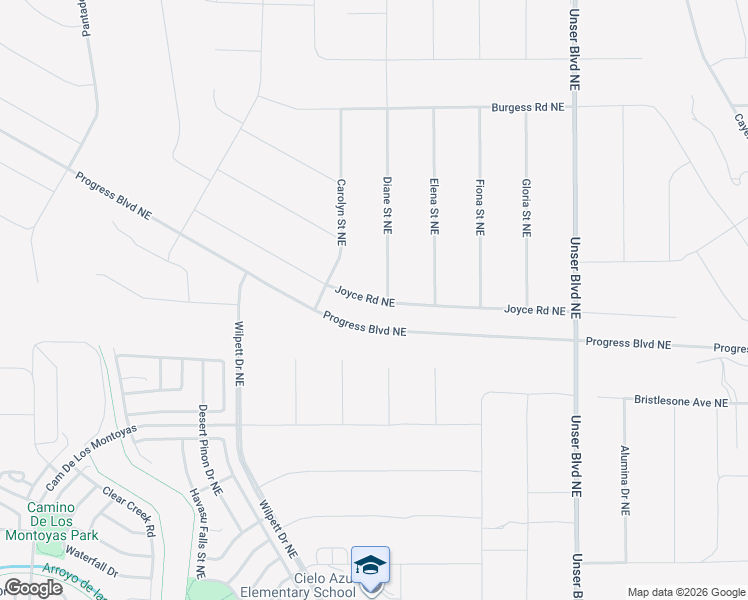 map of restaurants, bars, coffee shops, grocery stores, and more near Joyce Road Northeast in Rio Rancho