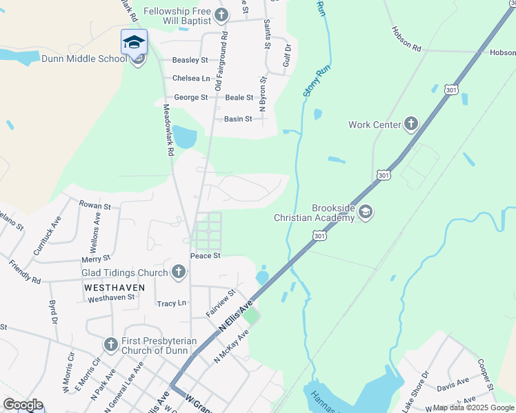map of restaurants, bars, coffee shops, grocery stores, and more near 152 Rollingwood Drive in Dunn