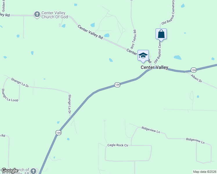 map of restaurants, bars, coffee shops, grocery stores, and more near 4999 Arkansas 124 in Russellville