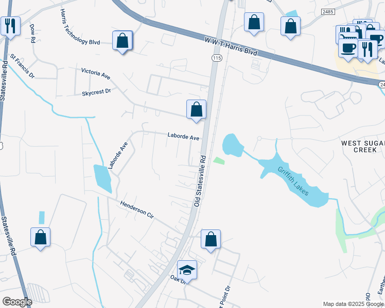map of restaurants, bars, coffee shops, grocery stores, and more near 4821 Orlando Avenue in Charlotte