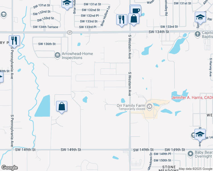 map of restaurants, bars, coffee shops, grocery stores, and more near 1016 Southwest 140th Street in Oklahoma City